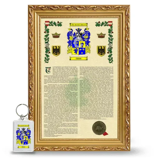 Ginter Framed Armorial History and Keychain - Gold
