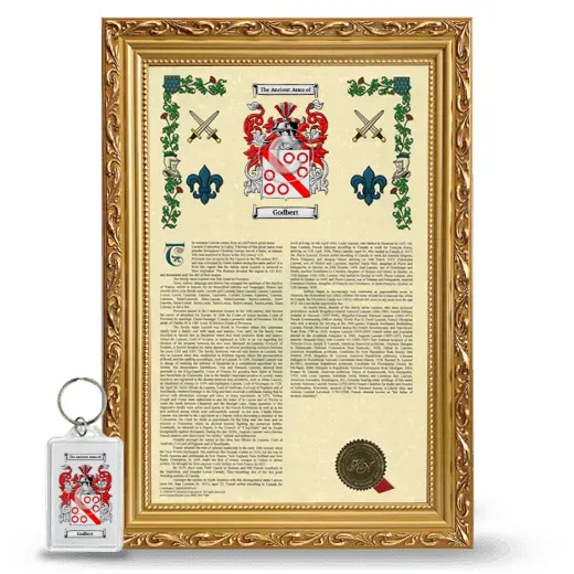 Godbert Framed Armorial History and Keychain - Gold