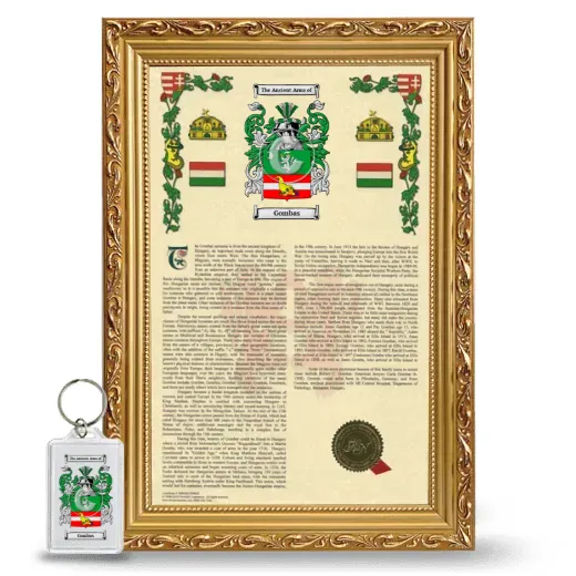 Gombas Framed Armorial History and Keychain - Gold