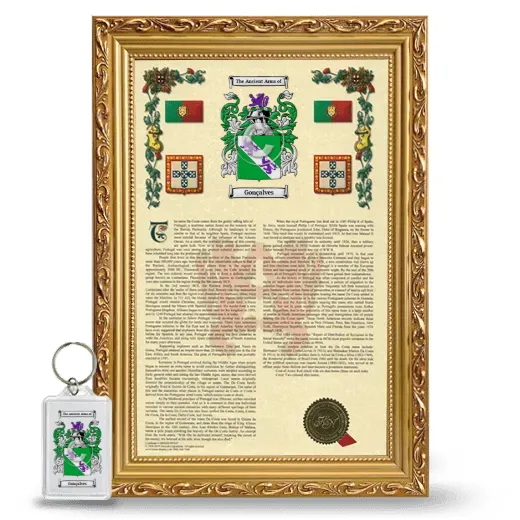 Gonçalves Framed Armorial History and Keychain - Gold