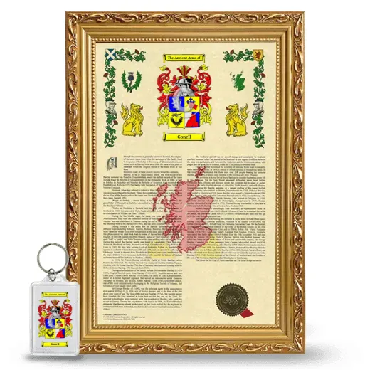 Gonell Framed Armorial History and Keychain - Gold