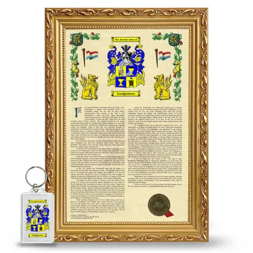 Goodpasture Framed Armorial History and Keychain - Gold