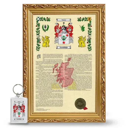 Greenleigh Framed Armorial History and Keychain - Gold