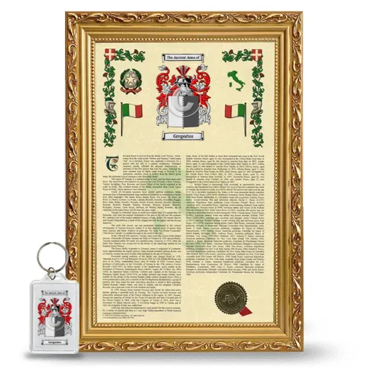 Gregorios Framed Armorial History and Keychain - Gold