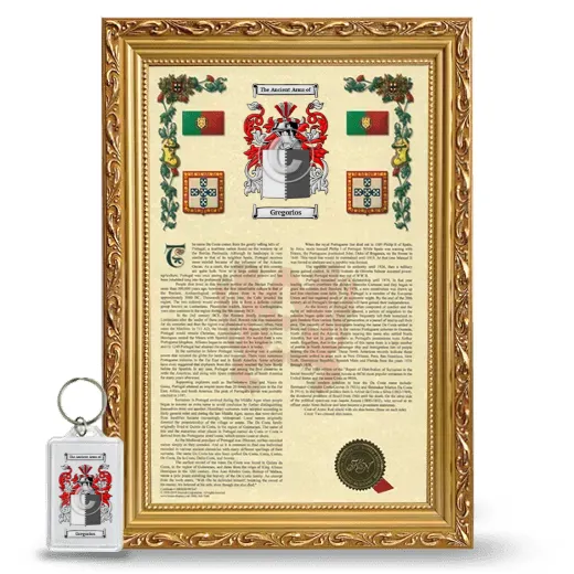 Gregorios Framed Armorial History and Keychain - Gold