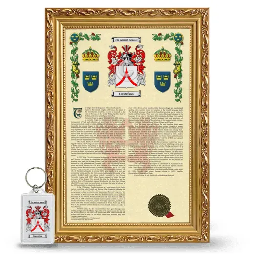 Gustafson Framed Armorial History and Keychain - Gold