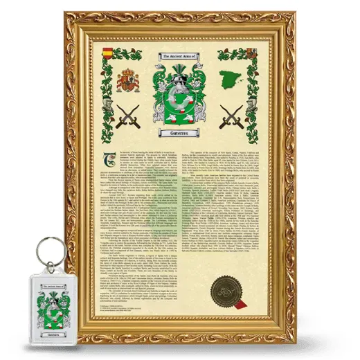 Guterres Framed Armorial History and Keychain - Gold