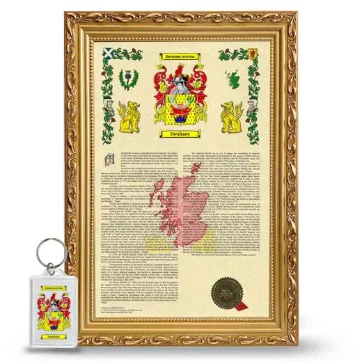 Gwaltney Framed Armorial History and Keychain - Gold