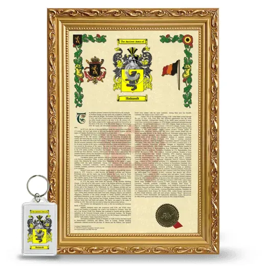 Hainault Framed Armorial History and Keychain - Gold