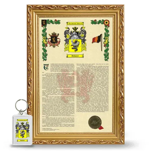 Hainaut Framed Armorial History and Keychain - Gold