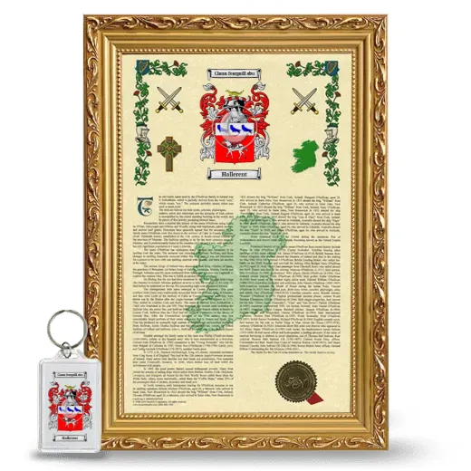 Hallerent Framed Armorial History and Keychain - Gold