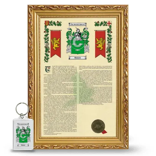 Hamey Framed Armorial History and Keychain - Gold