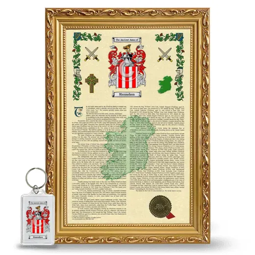 Hannahan Framed Armorial History and Keychain - Gold