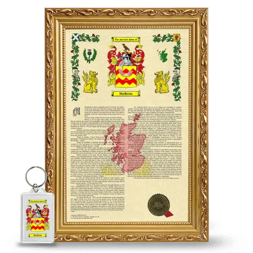 Harkcom Framed Armorial History and Keychain - Gold