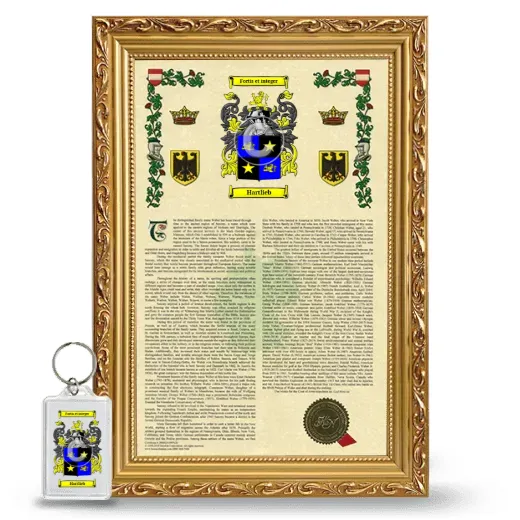Hartlieb Framed Armorial History and Keychain - Gold