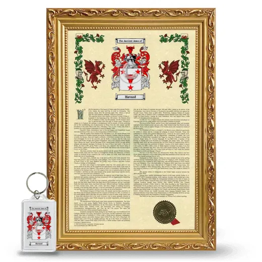 Havard Framed Armorial History and Keychain - Gold