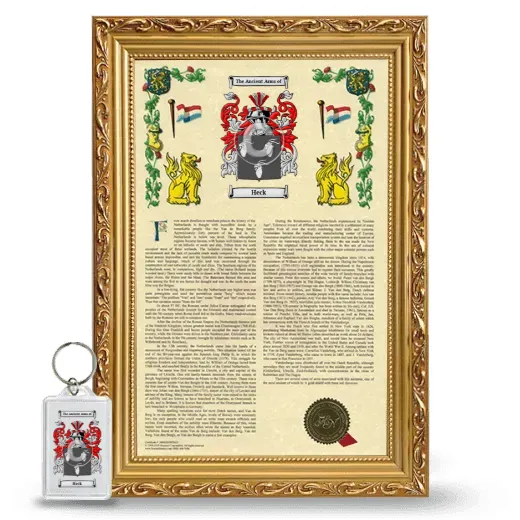 Heck Framed Armorial History and Keychain - Gold