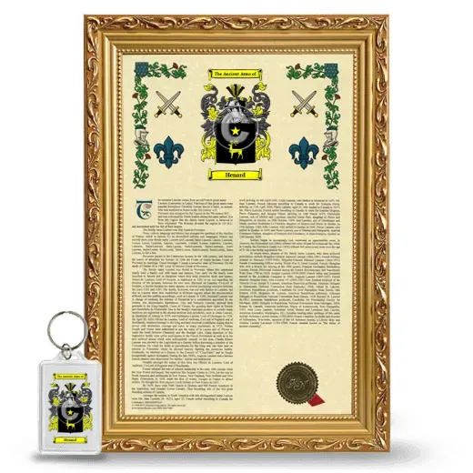 Henard Framed Armorial History and Keychain - Gold