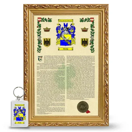 Herzig Framed Armorial History and Keychain - Gold