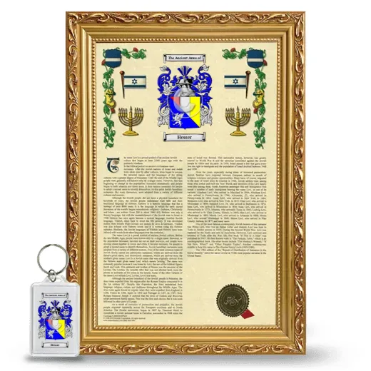 Hesser Framed Armorial History and Keychain - Gold