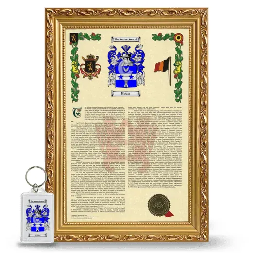 Hetzer Framed Armorial History and Keychain - Gold