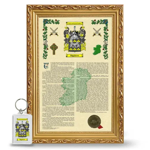 Higginson Framed Armorial History and Keychain - Gold
