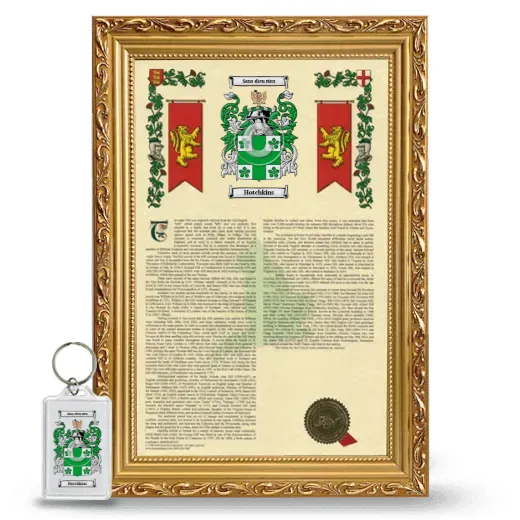 Hotchkins Framed Armorial History and Keychain - Gold