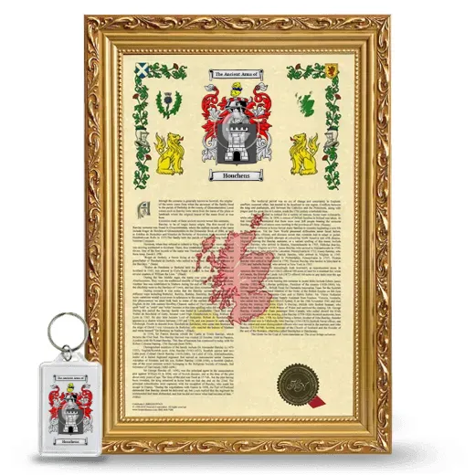 Houchens Framed Armorial History and Keychain - Gold