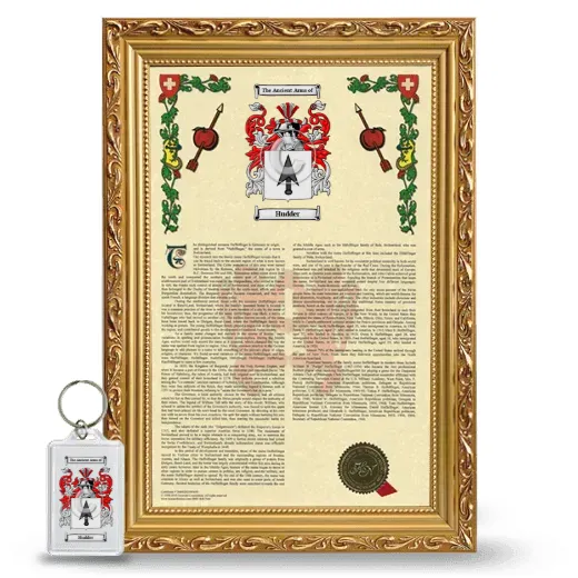 Hudder Framed Armorial History and Keychain - Gold