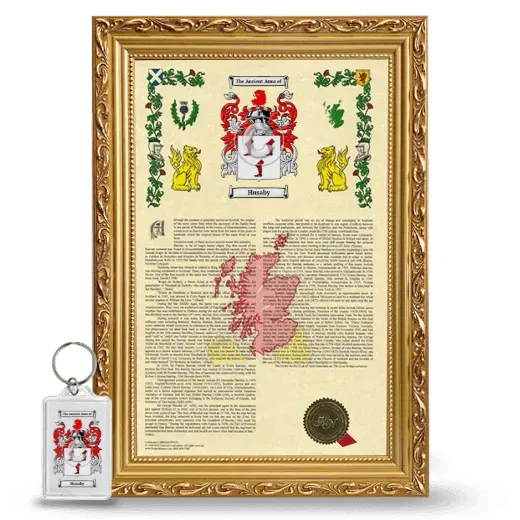 Husaby Framed Armorial History and Keychain - Gold