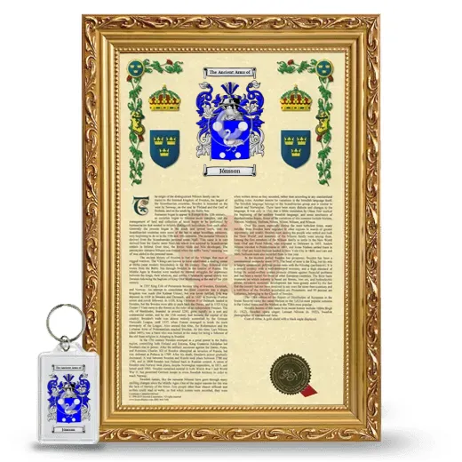 Jónsson Framed Armorial History and Keychain - Gold