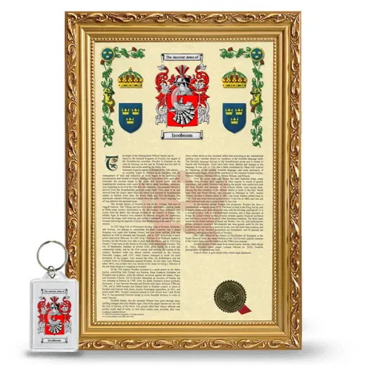 Jacobsson Framed Armorial History and Keychain - Gold