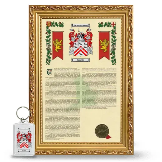 Janette Framed Armorial History and Keychain - Gold