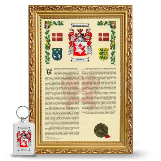 Johnsson Framed Armorial History and Keychain - Gold