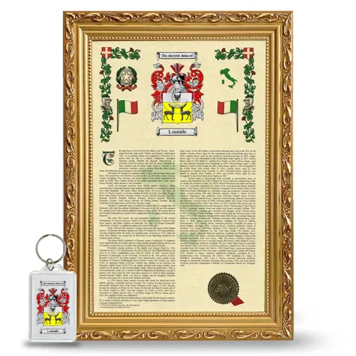 L mando Framed Armorial History and Keychain - Gold