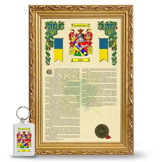 Lázár Framed Armorial History and Keychain - Gold