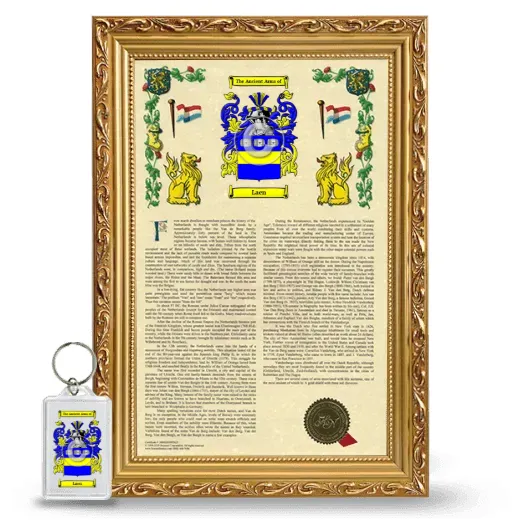 Laen Framed Armorial History and Keychain - Gold