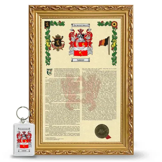 Lamont Framed Armorial History and Keychain - Gold