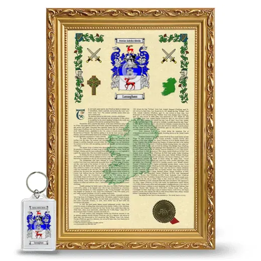 Lanaghan Framed Armorial History and Keychain - Gold
