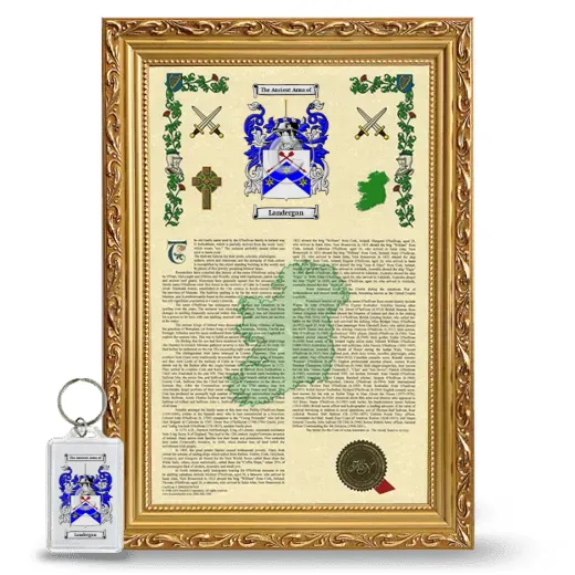 Landergan Framed Armorial History and Keychain - Gold
