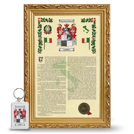 Landone Framed Armorial History and Keychain - Gold