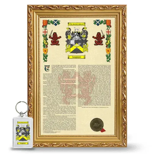 Langmyre Framed Armorial History and Keychain - Gold