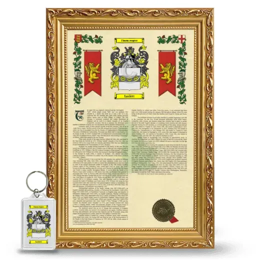 Laslett Framed Armorial History and Keychain - Gold