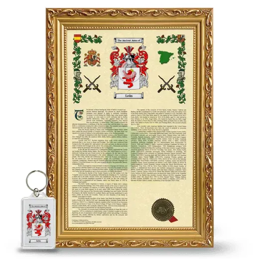 León Framed Armorial History and Keychain - Gold