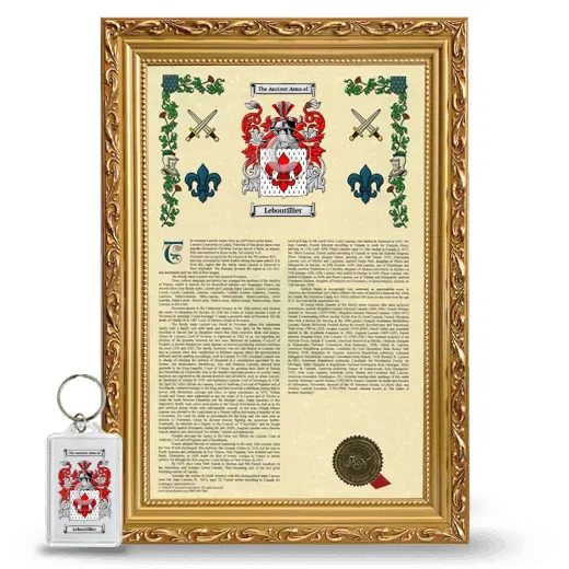 Leboutillier Framed Armorial History and Keychain - Gold