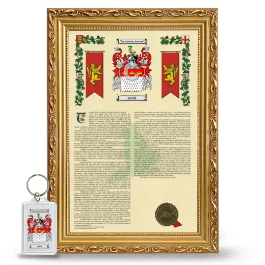 Leech Framed Armorial History and Keychain - Gold