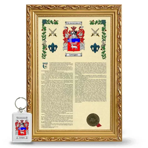 Levesques Framed Armorial History and Keychain - Gold