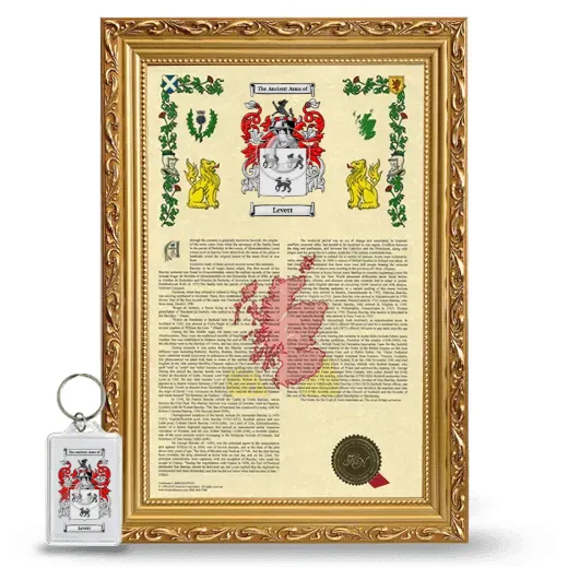 Levett Framed Armorial History and Keychain - Gold