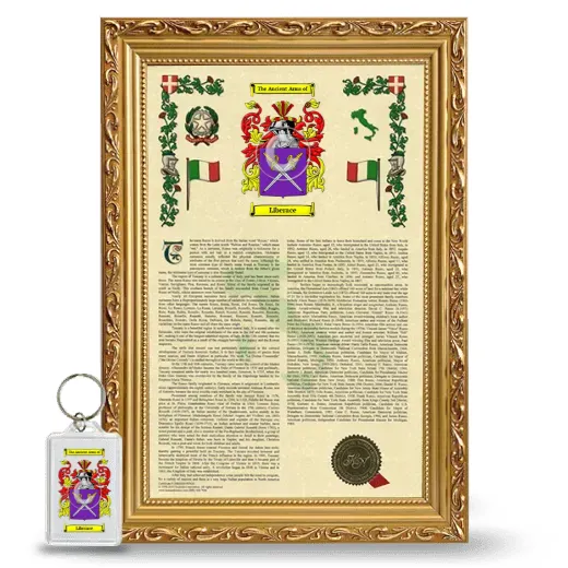 Liberace Framed Armorial History and Keychain - Gold