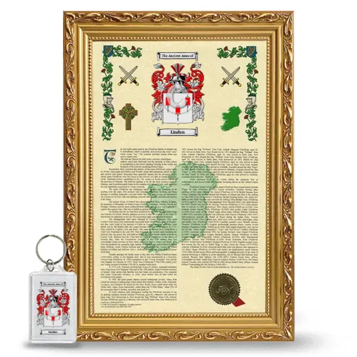 Lindan Framed Armorial History and Keychain - Gold